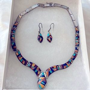 Sterling Multicolor Inlay stone Choker